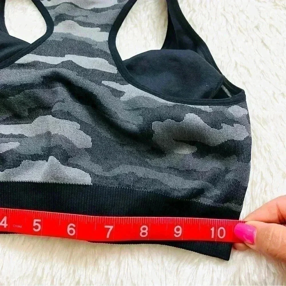 Avia Black & Gray Camouflage Support Zip Sports Bra Size M